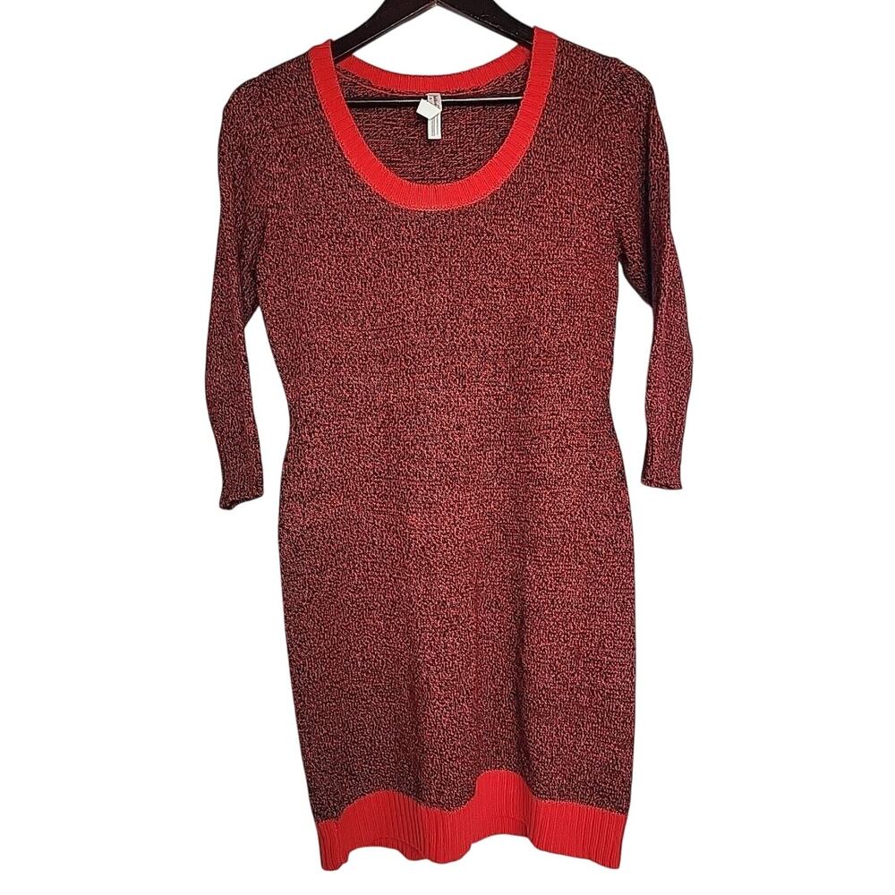 Bobbie Brooks Sweater Dress Womens Med Red Above Knee‎ Fitted 3/4 Sleeve Knit